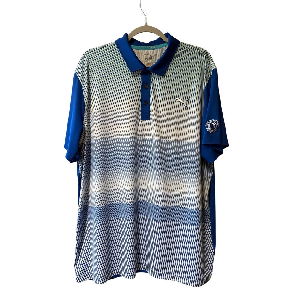 Puma Mens XL Blue Striped Powercool Golf Polo Shirt World Woods Golf Club